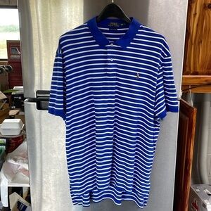 PIMA SOFT TOUCH Polo Ralph Lauren Men’s XXL Short Sleeve Polo Blue/ White‎ STRIP